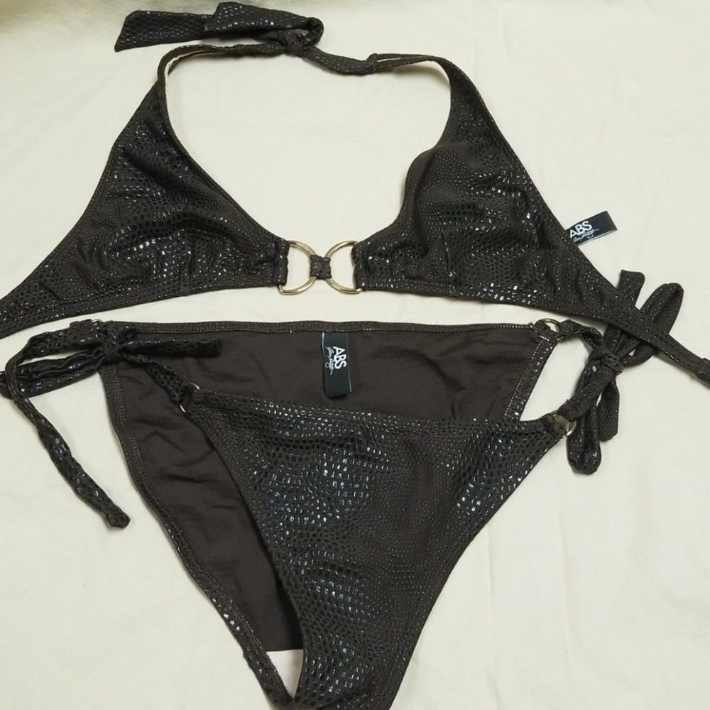 Brown animal print halter string bikini